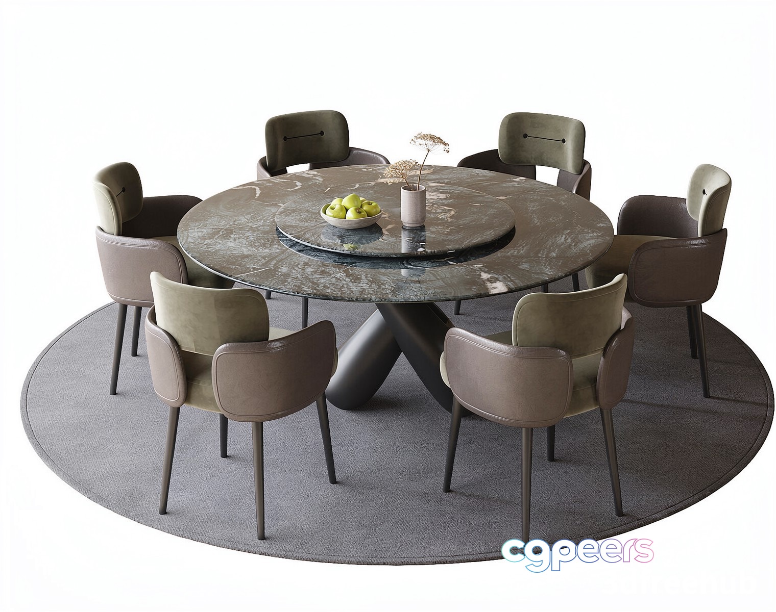 A Round Dining Table With A Marble Top 3D Model - 20175 - VRAY Render