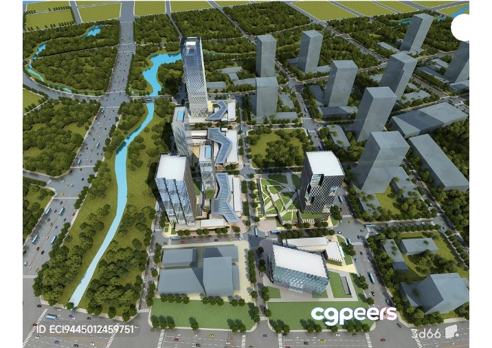A 3D Rendering Of A Cityscape With Buildings And Roads 3D Model - 3064 - VRAY Render