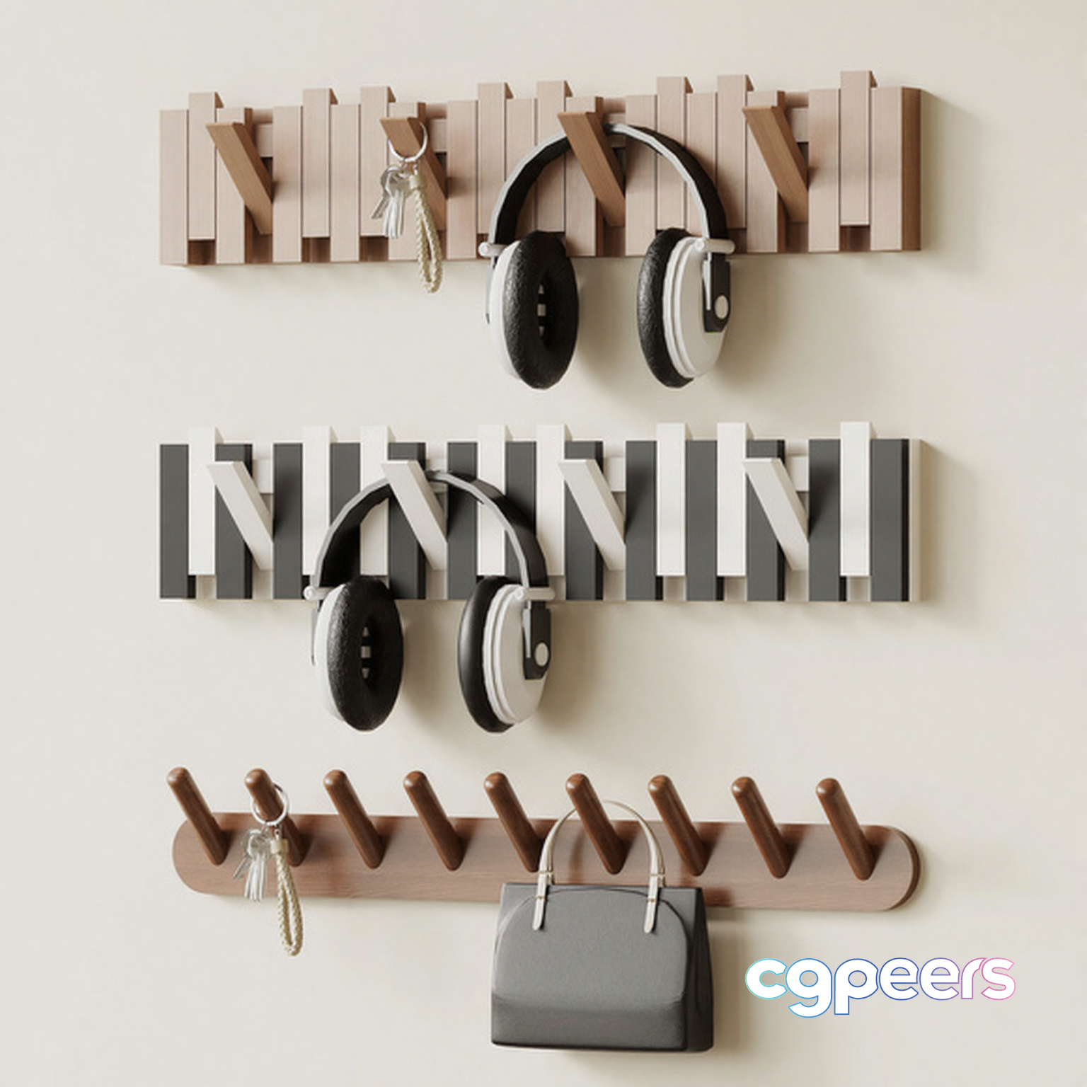 Coat Rack With Hooks 3D Model - 14630 - VRAY Render