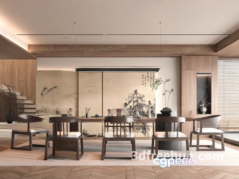 Modern Asian Dining Room 3D Model - 23015 - VRAY Render