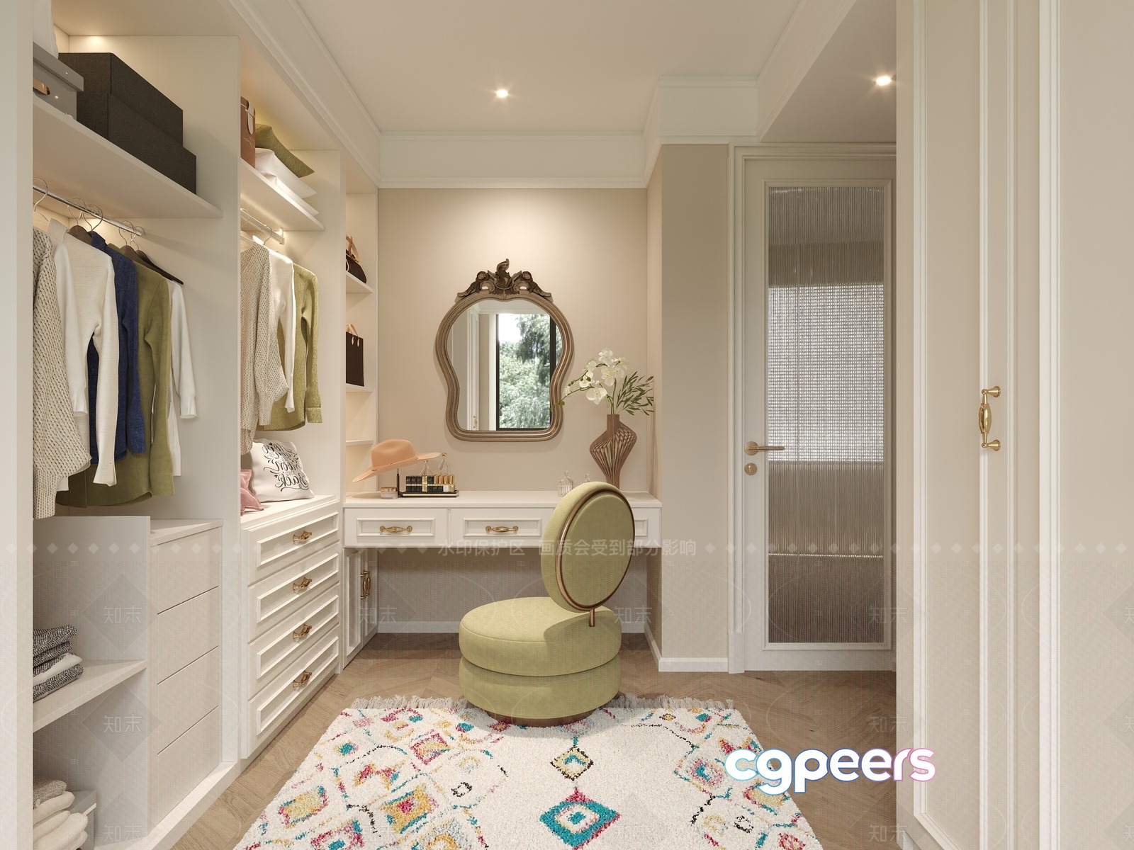 A Modern White Walk-In Closet 3D Model - 6334 - CORONA Render