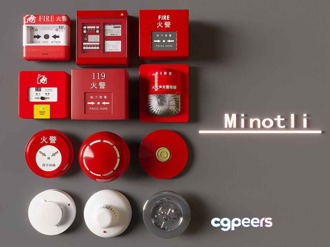 A Collection Of Fire Alarms 3D Model - 12162 - VRAY Render A Collection Of Fire Alarms 3D Model - 12162 - VRAY Render