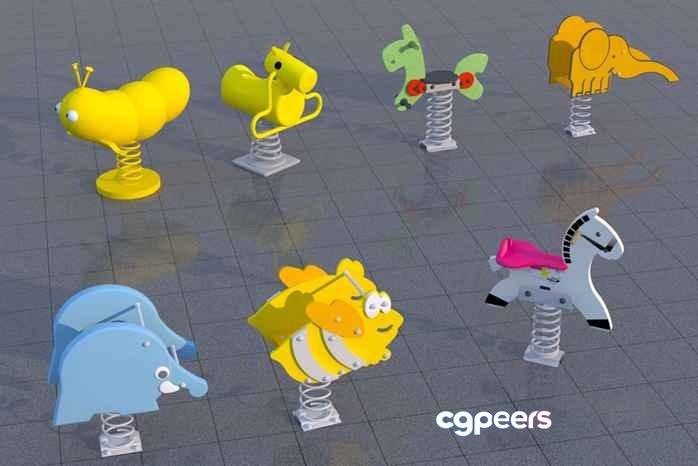 A Collection Of Colorful Playground Animals 3D Model - 11402 - VRAY Render A Collection Of Colorful Playground Animals 3D Model - 11402 - VRAY Render