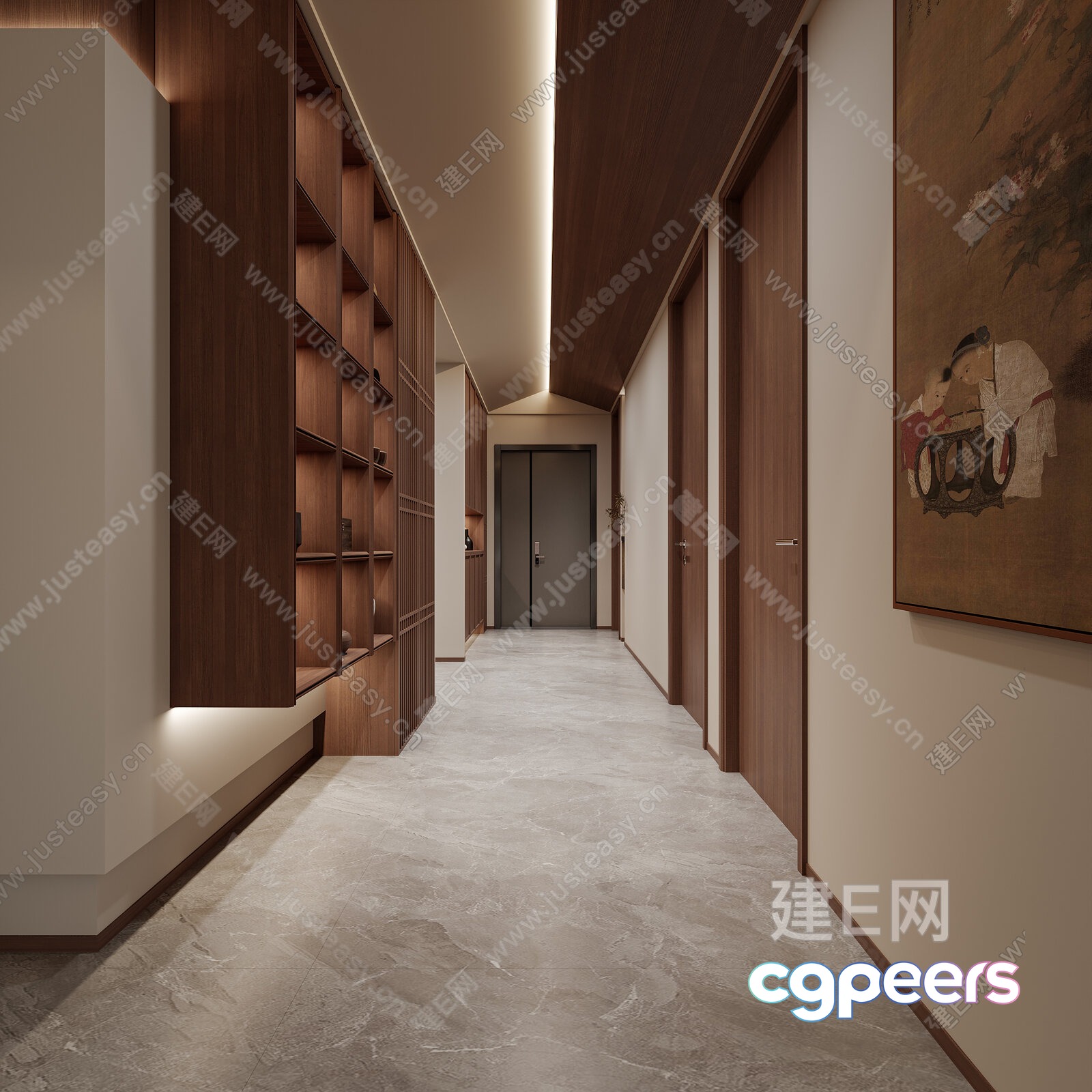 A Hallway With A Painting 3D Model - 3145 - VRAY Render