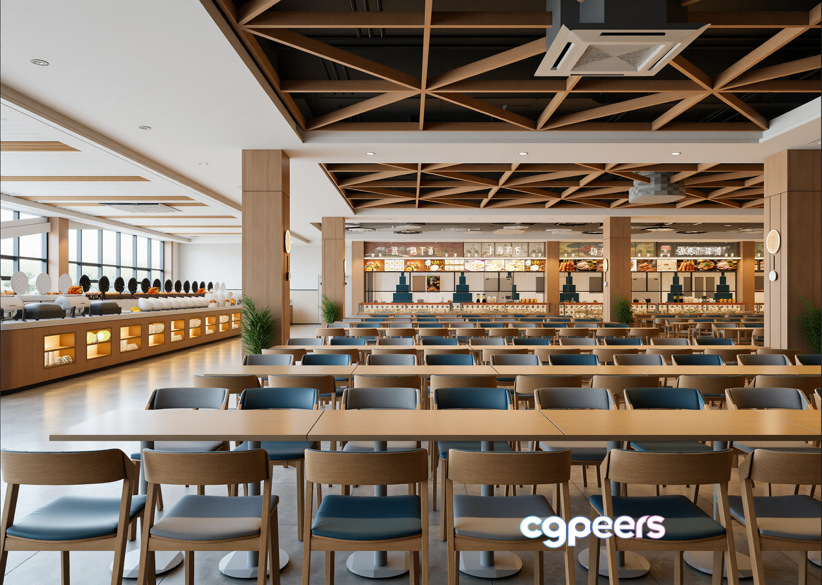 Wooden Cafeteria Tables 3D Model - 7703 - VRAY Render Wooden Cafeteria Tables 3D Model - 7703 - VRAY Render