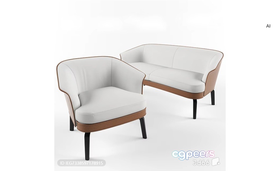 A White And Brown Couch And Chair 3D Model - 14055 - VRAY Render