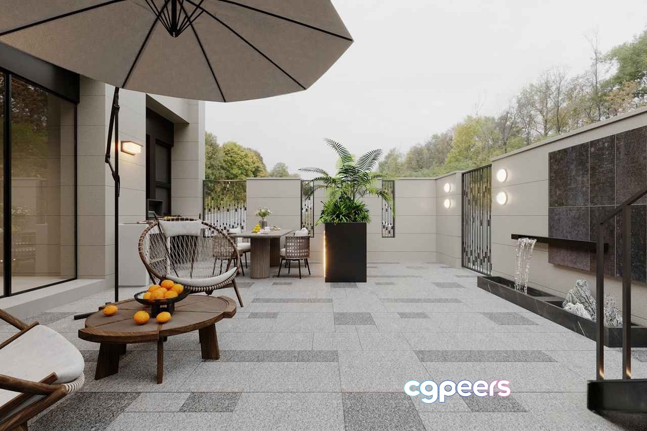 Outdoor Patio With A Modern Design 3D Model - 8176 - VRAY Render