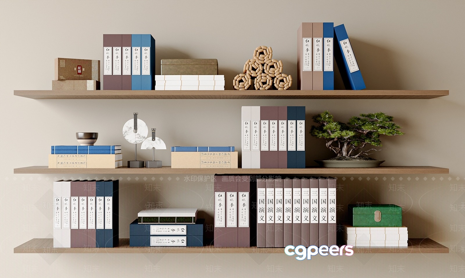 Wooden Bookshelves 3D Model - 4141 - VRAY Render