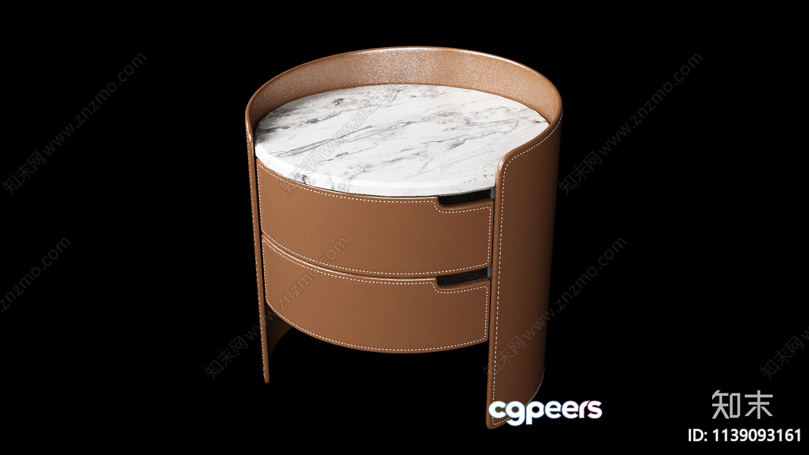 Modern Brown Leather Side Table With White Marble Top 3D Model - 11515 - VRAY Render