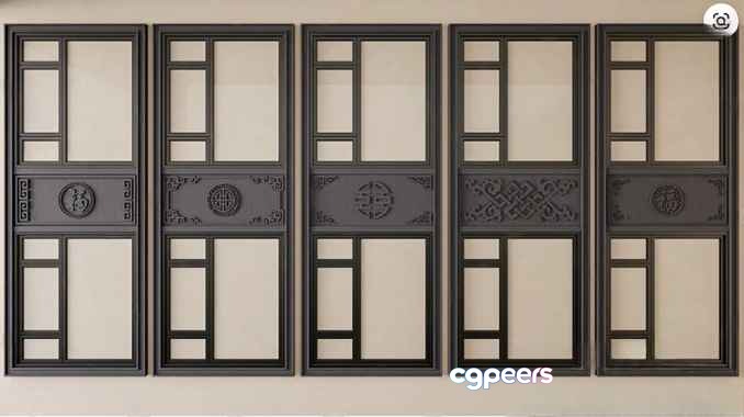 Four Decorative Wall Panels 3D Model - 9329 - VRAY Render