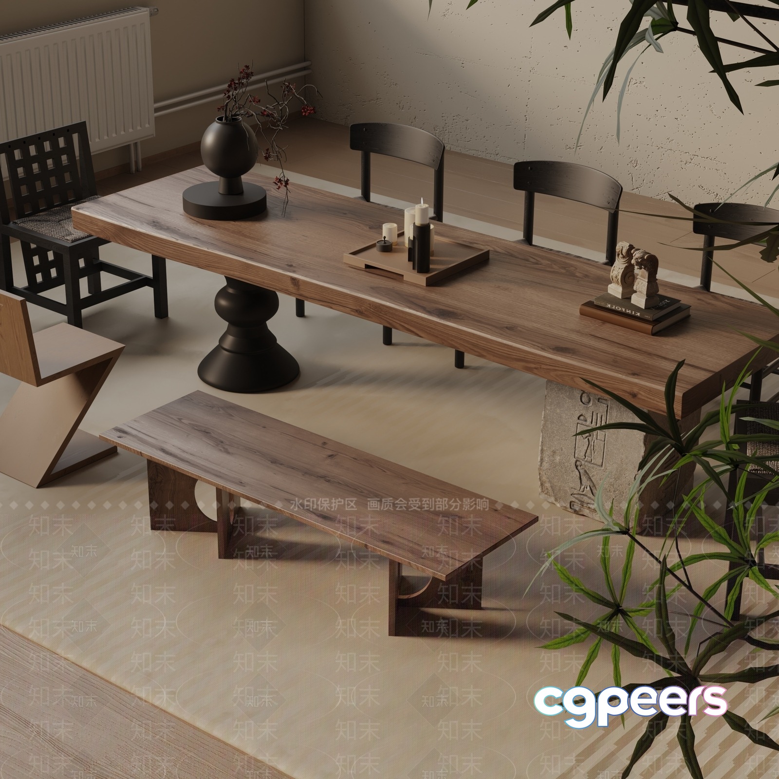 Modern Dining Table 3D Model - 1477 - VRAY Render