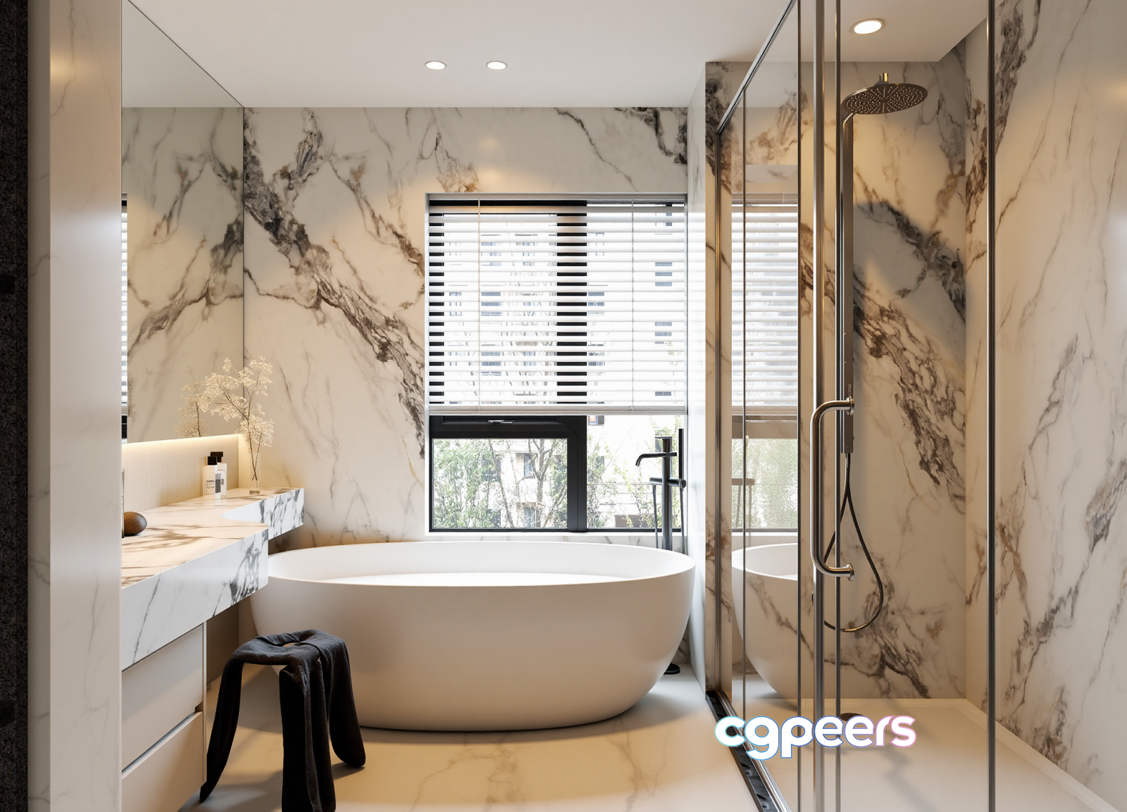 Modern Marble Bathroom 3D Model - 12571 - VRAY Render