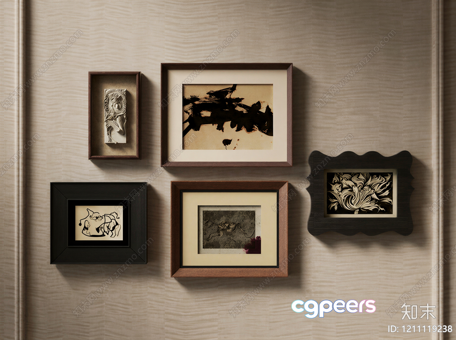 Six Framed Art Pieces On A Wall 3D Model - 1365 - VRAY Render