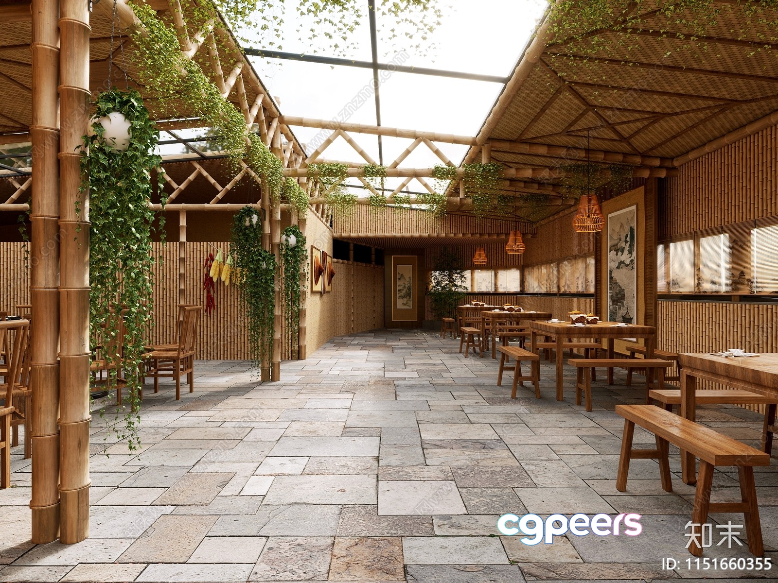 A Bamboo Restaurant 3D Model - 14976 - VRAY Render A Bamboo Restaurant 3D Model - 14976 - VRAY Render