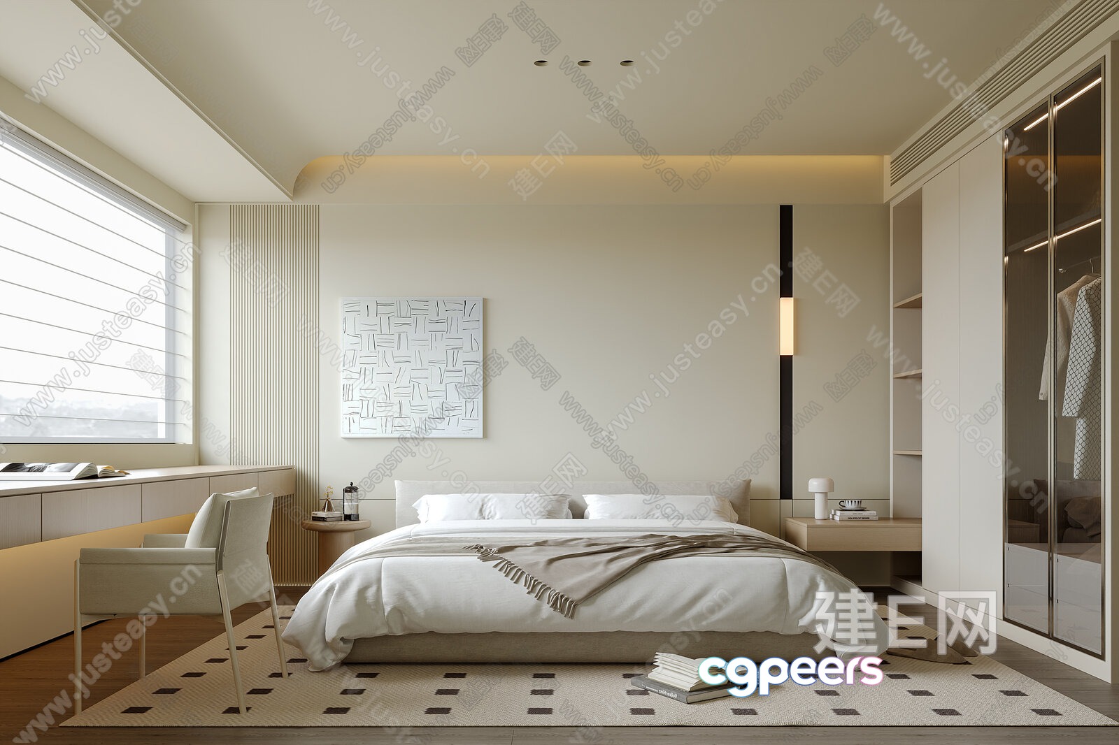 Modern Bedroom With White Furniture 3D Model - 22140 - VRAY Render