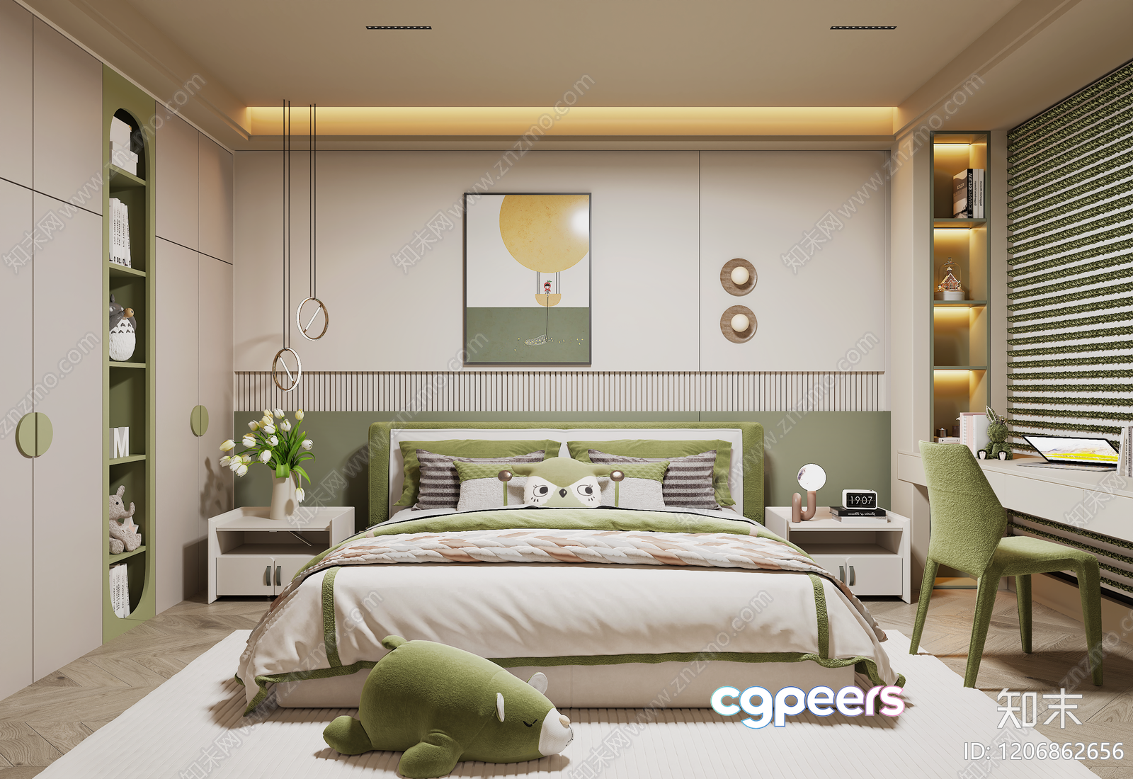 Cozy Green Bedroom 3D Model - 6157 - VRAY Render Cozy Green Bedroom 3D Model - 6157 - VRAY Render