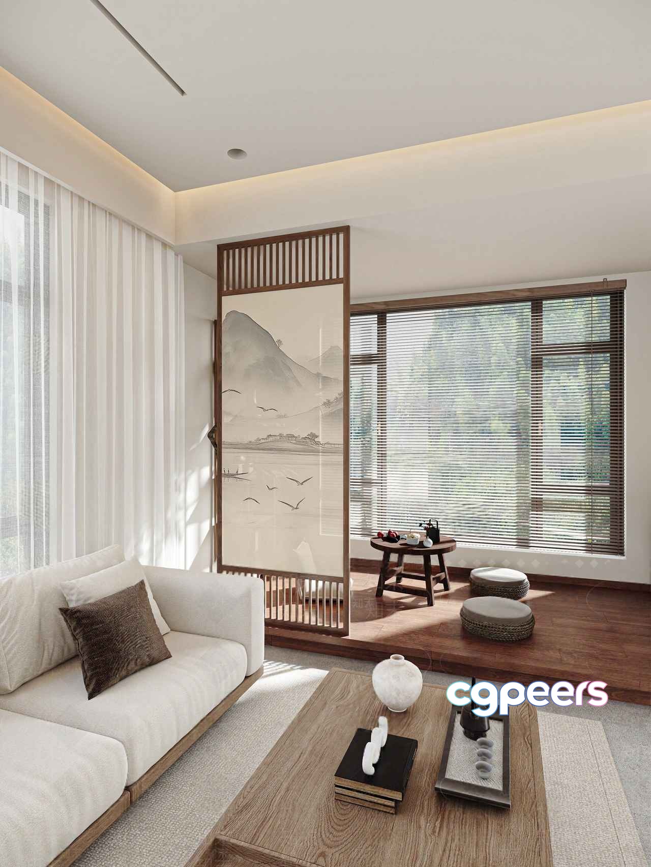 Modern Asian-Inspired Living Room 3D Model - 4936 - VRAY Render Modern Asian-Inspired Living Room 3D Model - 4936 - VRAY Render