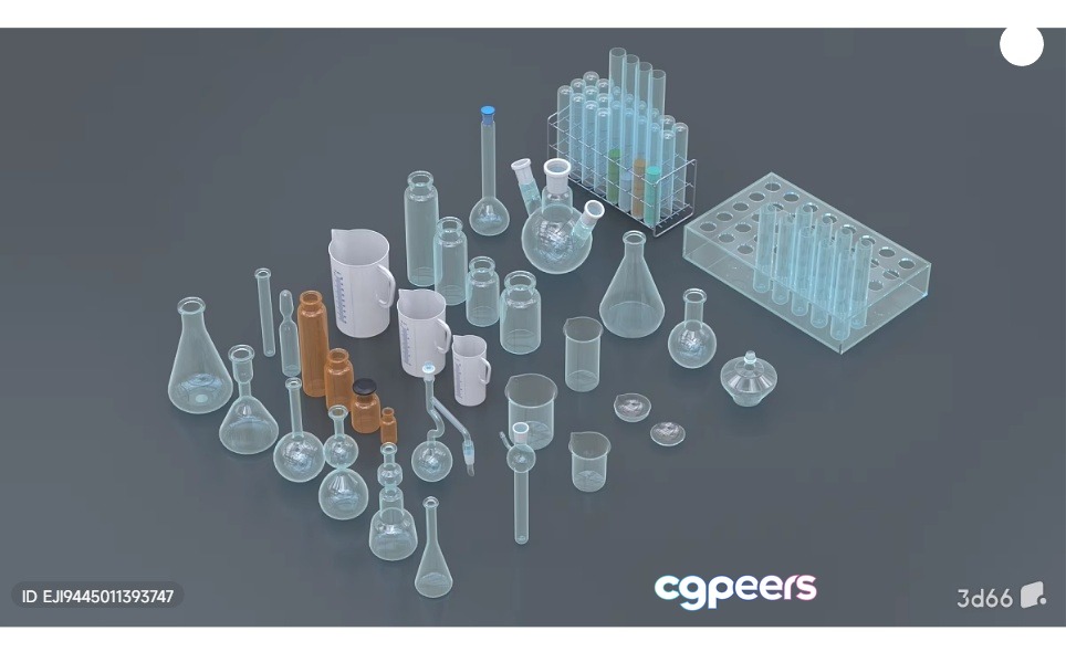 A Collection Of Laboratory Glassware 3D Model - 6290 - VRAY Render
