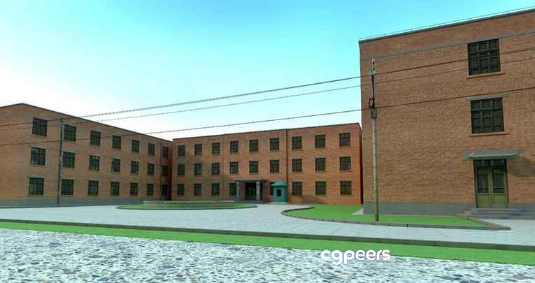A Large Brick Building 3D Model - 13575 - VRAY Render