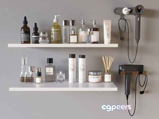 A Shelf With Various Beauty Products 3D Model - 1183 - VRAY Render