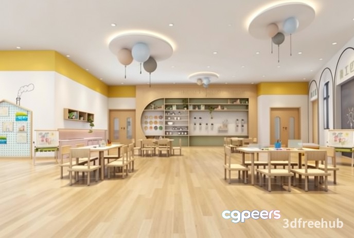 A Large Room With Tables And Chairs 3D Model - 22981 - VRAY Render