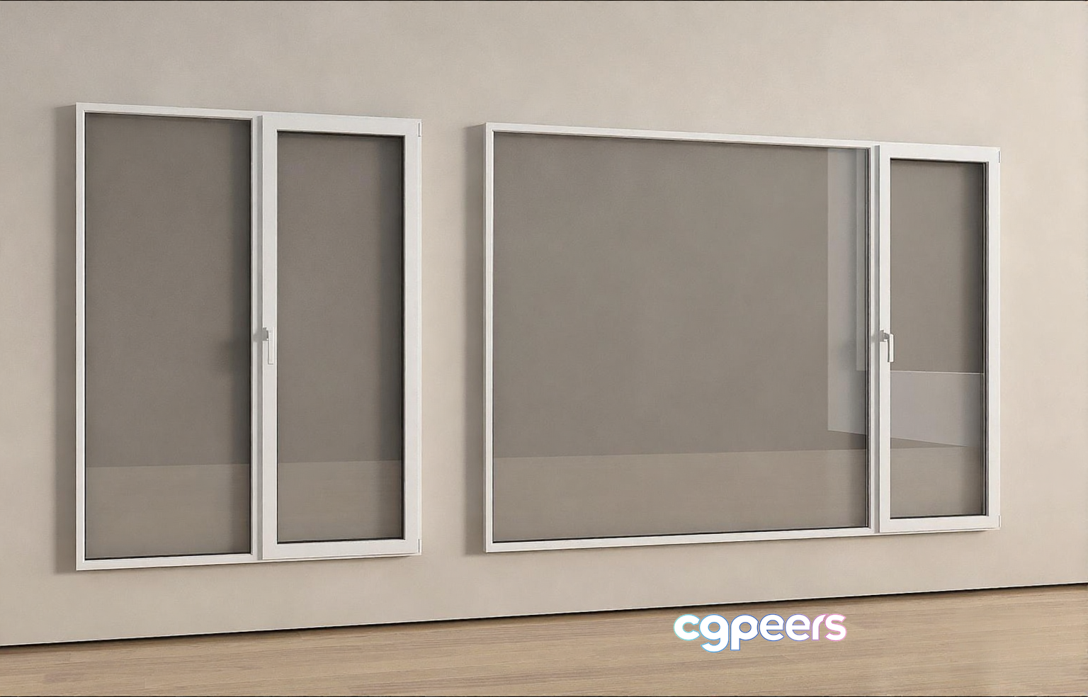 Two White Framed Windows With Gray Screens 3D Model - 12342 - VRAY Render