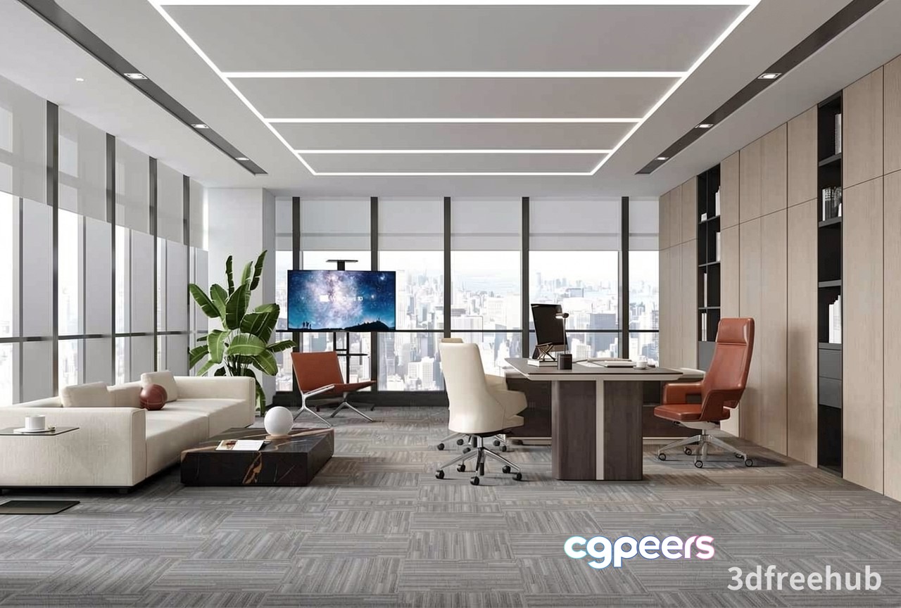 Modern Office Space 3D Model - 19369 - VRAY Render