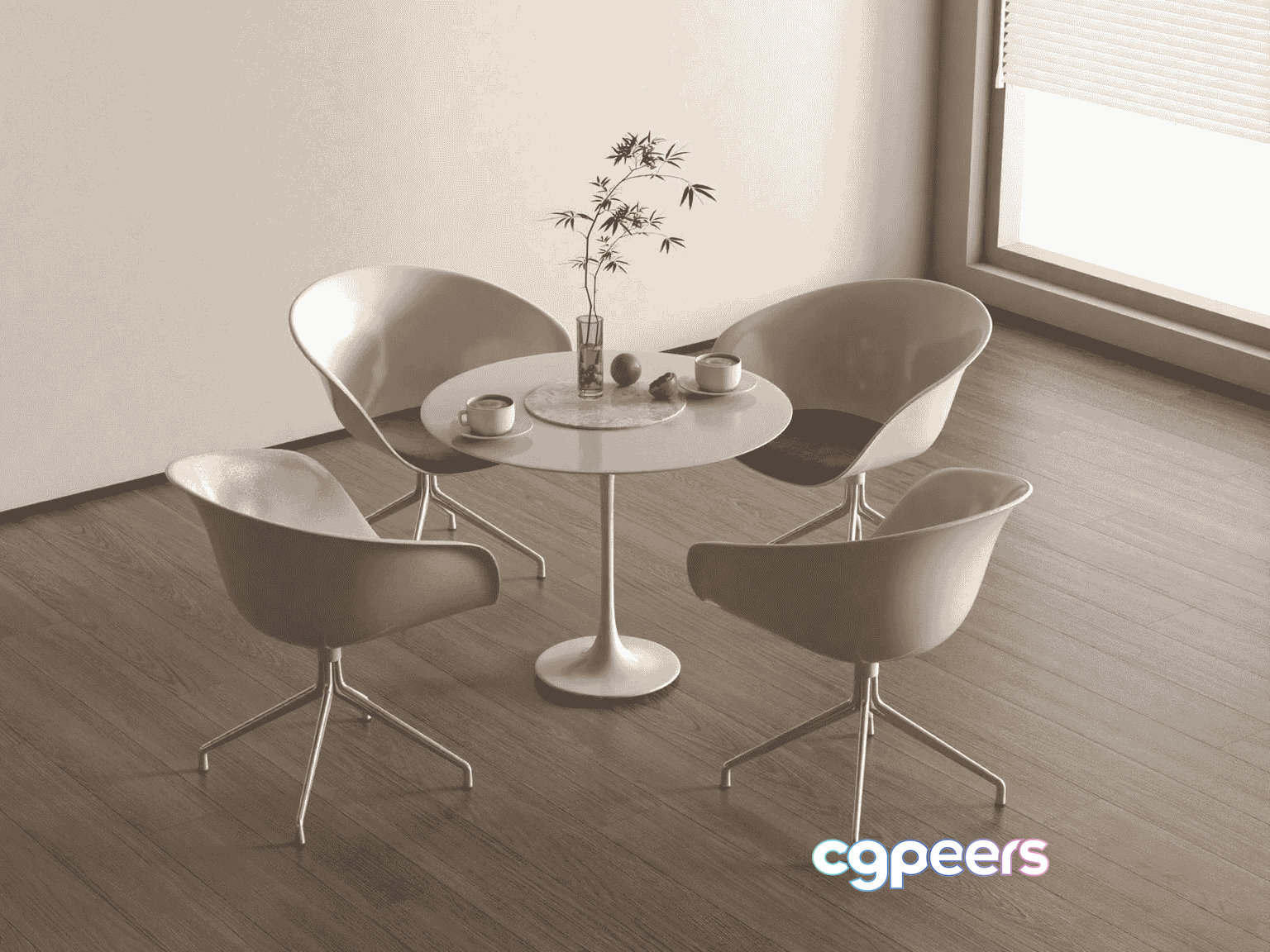A White Table With Four Chairs 3D Model - 15603 - VRAY Render