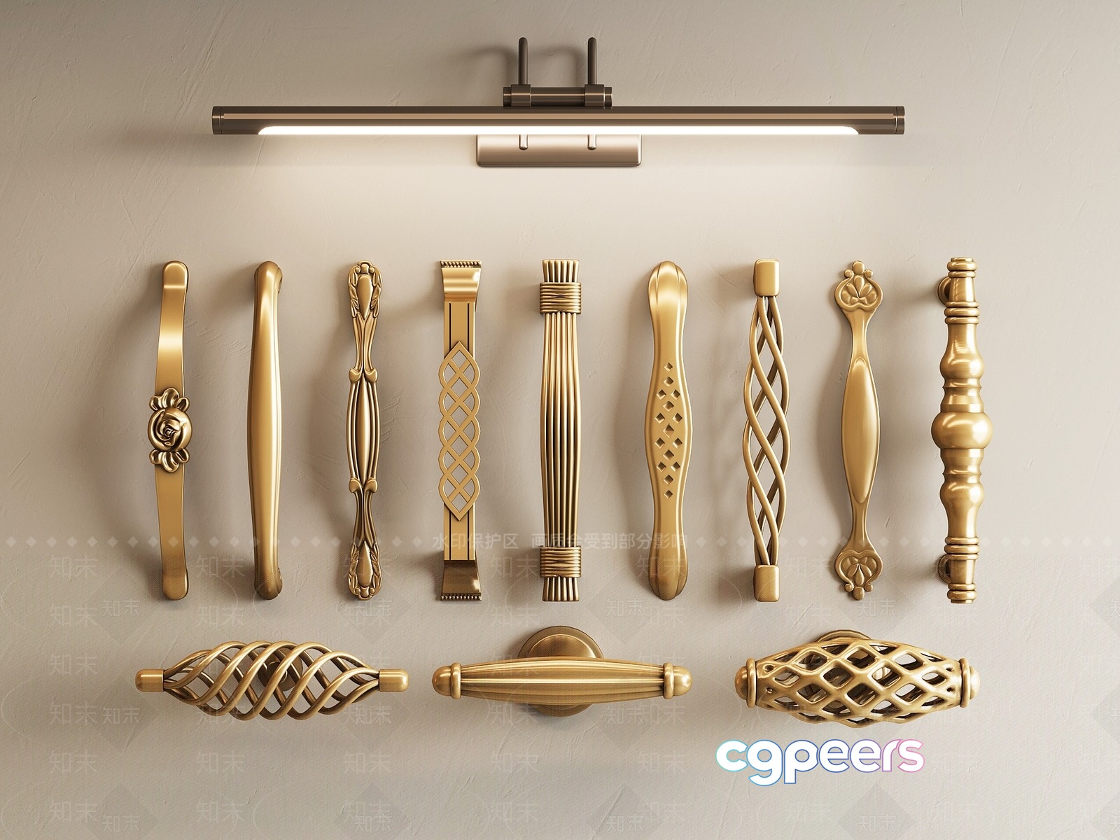 Gold Light Fixture 3D Model - 1073 - VRAY Render