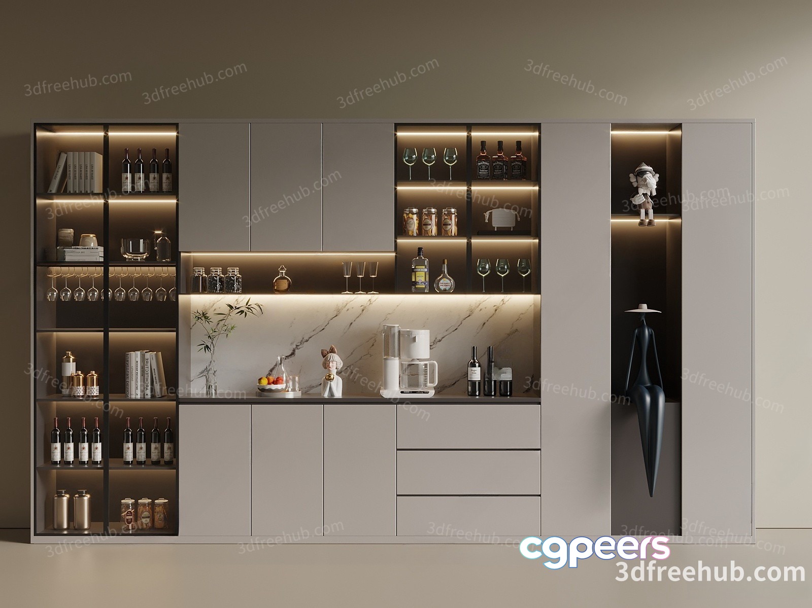 Modern Kitchen With Shelves 3D Model - 19607 - VRAY Render