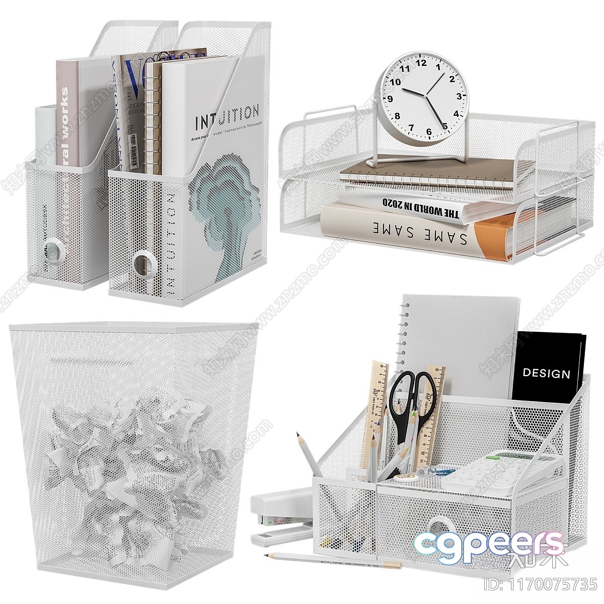 White Metal Desk Accessories 3D Model - 2917 - VRAY Render
