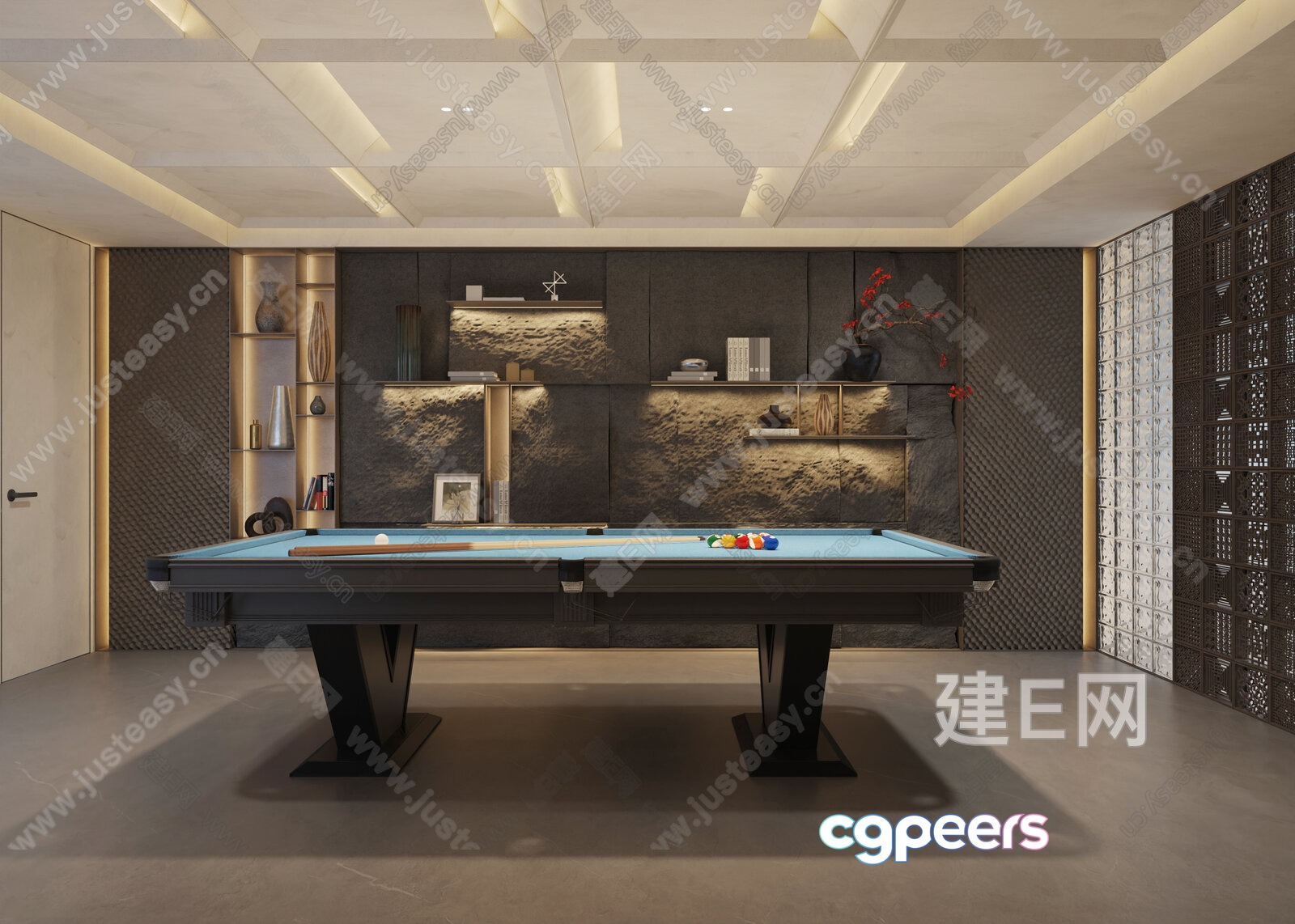 A Pool Table In A Room With A Modern Design 3D Model - 12419 - VRAY Render A Pool Table In A Room With A Modern Design 3D Model - 12419 - VRAY Render