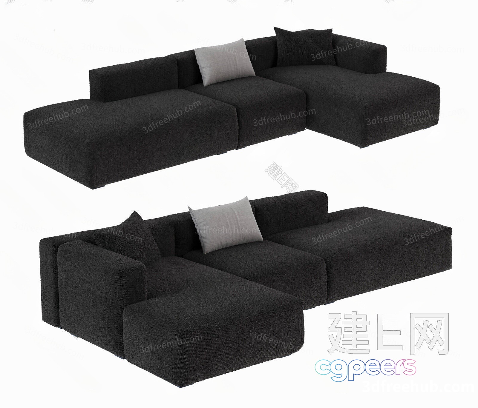 A Black Couch 3D Model - 20859 - VRAY Render