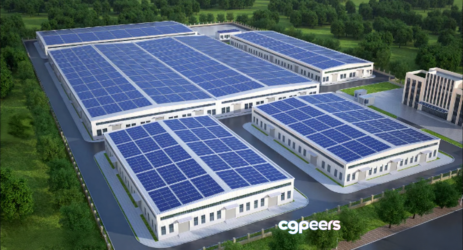 A Large Industrial Building With Solar Panels On The Roof 3D Model - 4025 - VRAY Render A Large Industrial Building With Solar Panels On The Roof 3D Model - 4025 - VRAY Render