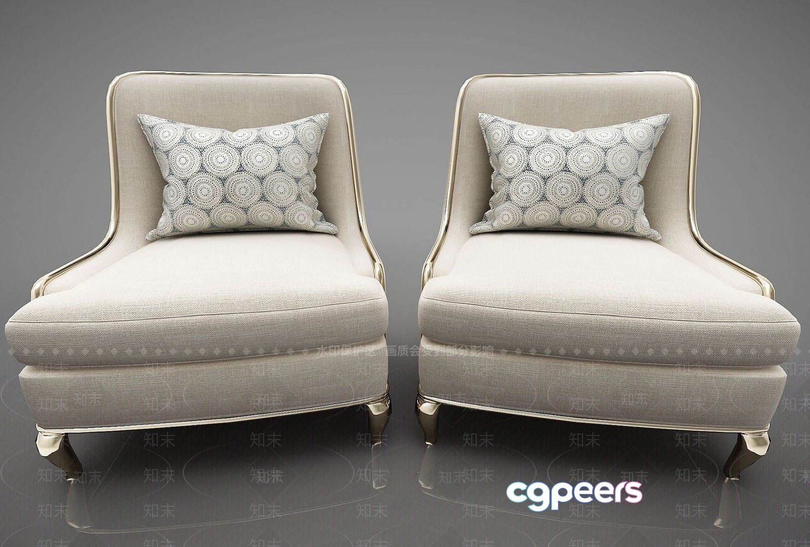 Two Matching Chairs With Light-Colored Fabric And Decorative Pillows 3D Model - 16027 - VRAY Render Two Matching Chairs With Light-Colored Fabric And Decorative Pillows 3D Model - 16027 - VRAY Render