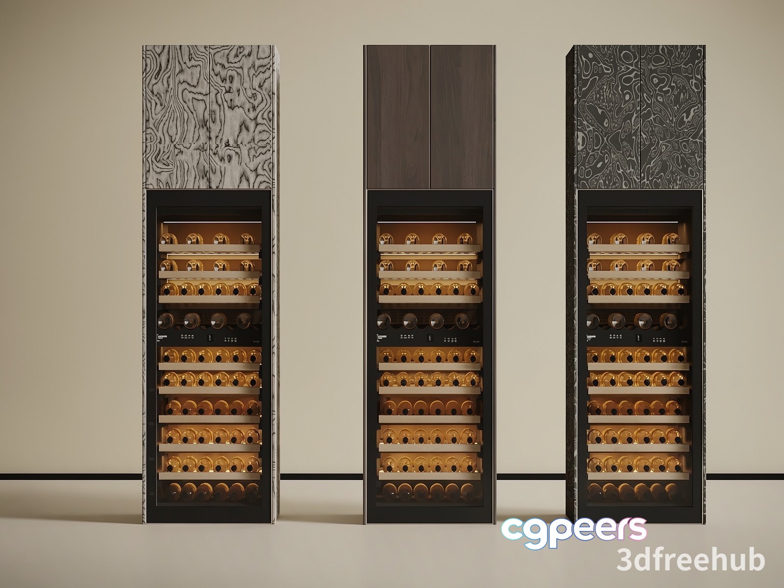 A Wine Cellar With Three Large Tall And Narrow Cabinets 3D Model - 23581 - VRAY Render