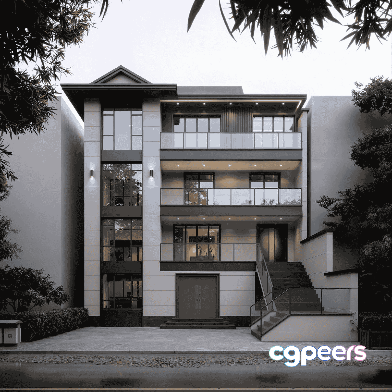 Modern Multi-Story Building 3D Model - 10487 - VRAY Render Modern Multi-Story Building 3D Model - 10487 - VRAY Render