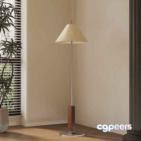 A Tall Lamp With A White Shade 3D Model - 11087 - VRAY Render