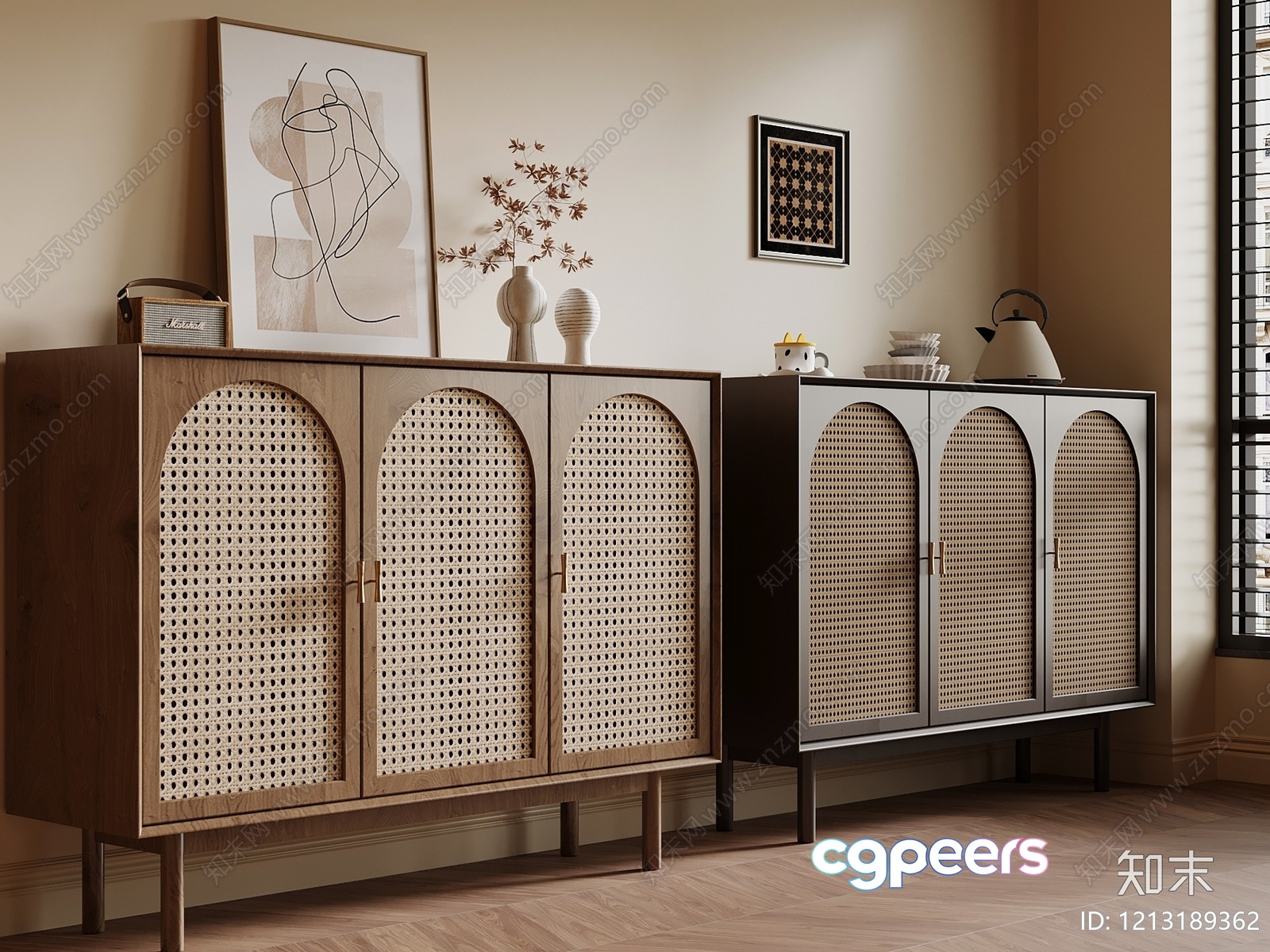 Wooden Cane Door Cabinets 3D Model - 5001 - VRAY Render Wooden Cane Door Cabinets 3D Model - 5001 - VRAY Render