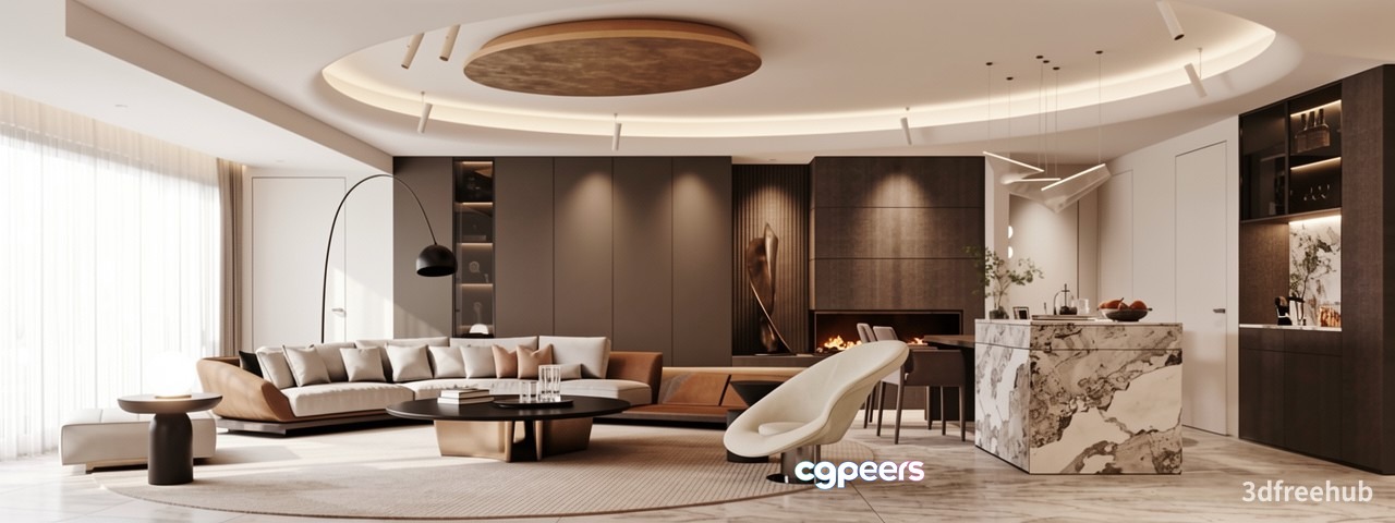 Modern Living Room 3D Model - 20004 - VRAY Render