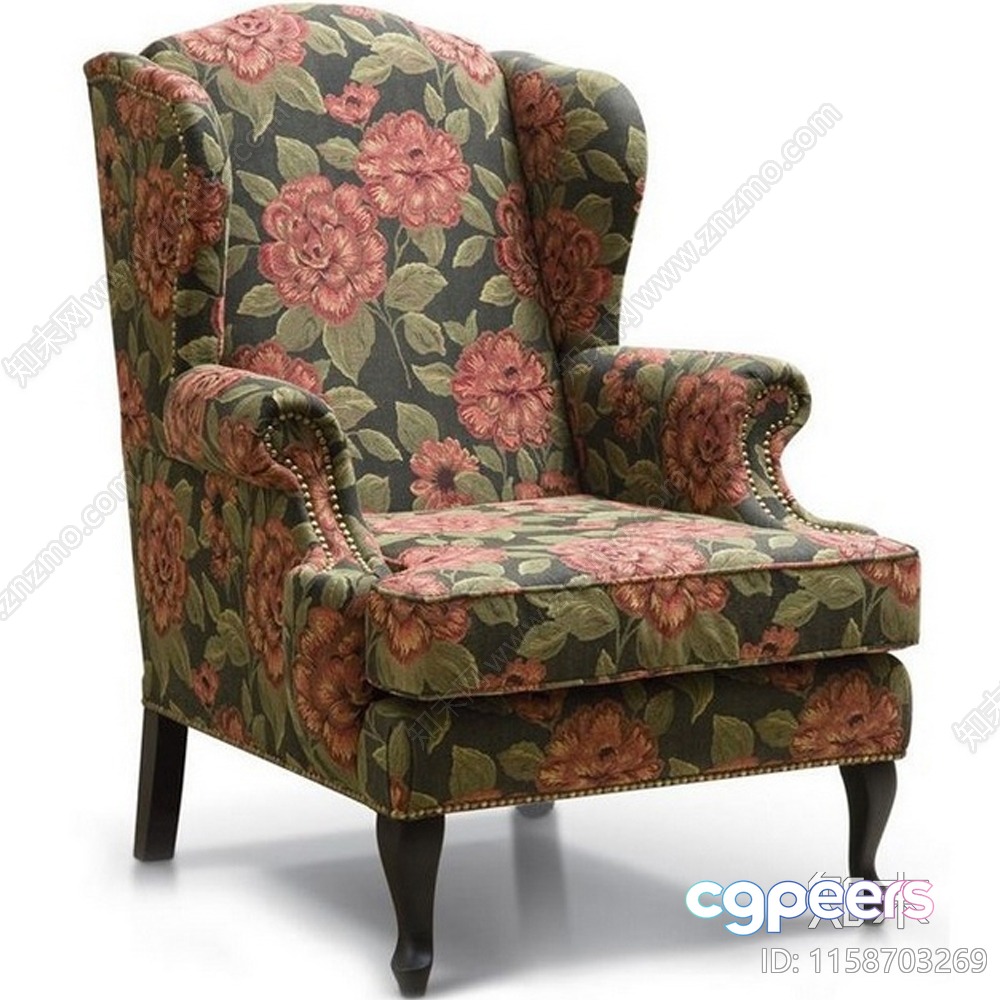 Floral Wingback Chair 3D Model - 4118 - VRAY Render