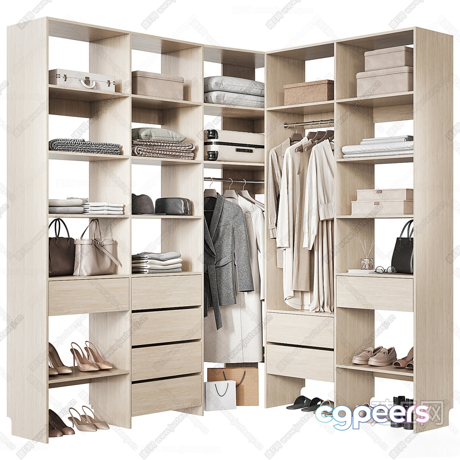 A Large Light-Colored Closet System 3D Model - 19033 - CORONA Render A Large Light-Colored Closet System 3D Model - 19033 - CORONA Render