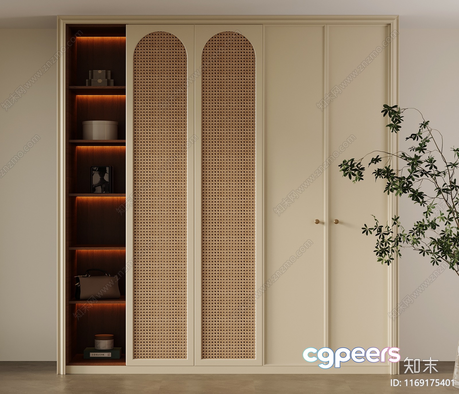 Modern Cream-Colored Wardrobe 3D Model - 16341 - VRAY Render
