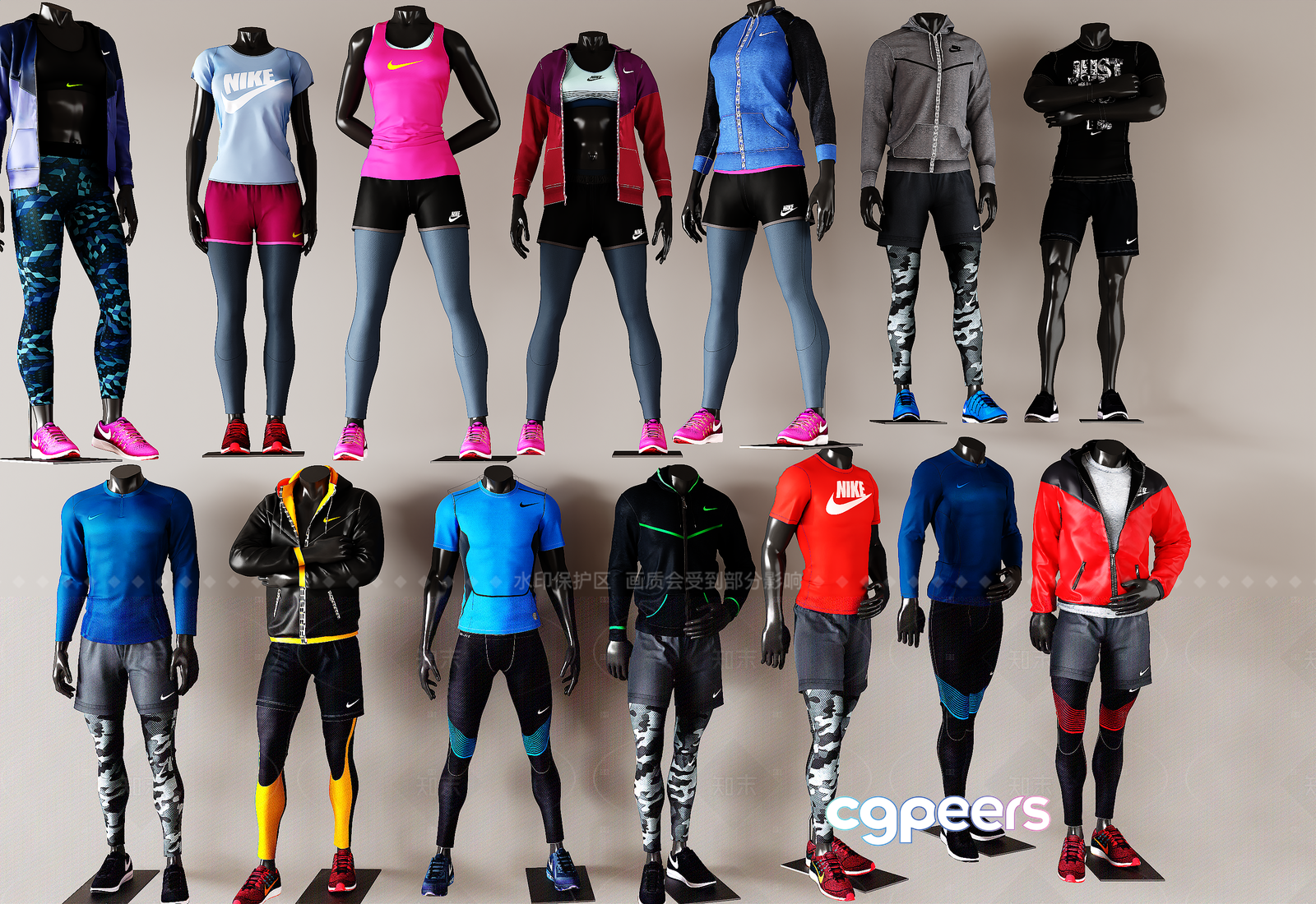 Mannequins With Athletic Wear 3D Model - 10608 - VRAY Render