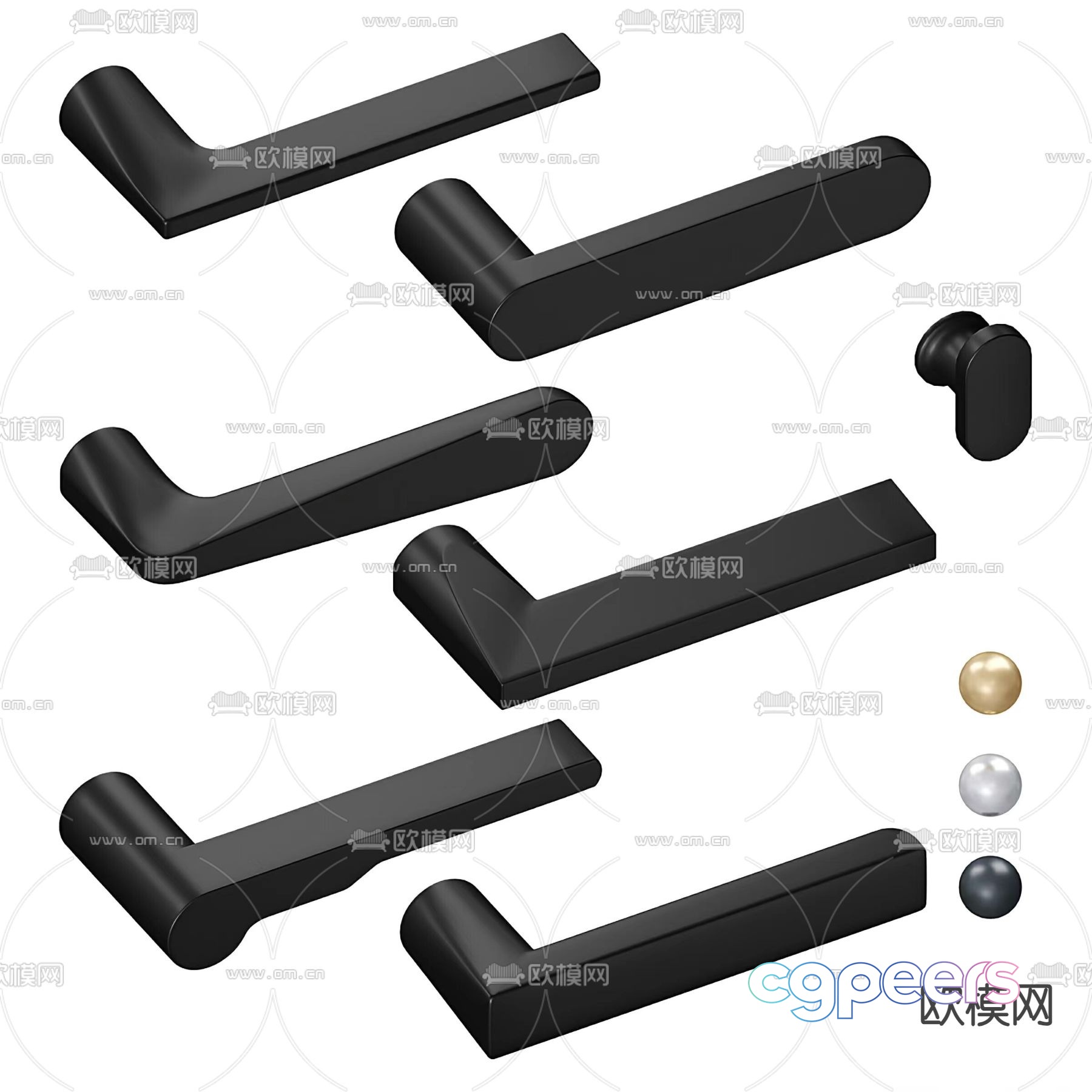 A Set Of Black Door Handles 3D Model - 2889 - VRAY Render A Set Of Black Door Handles 3D Model - 2889 - VRAY Render