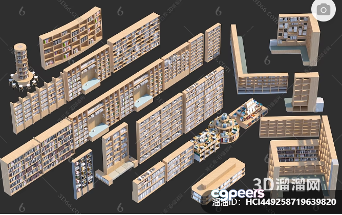3D Bookshelves 3D Model - 13008 - VRAY Render