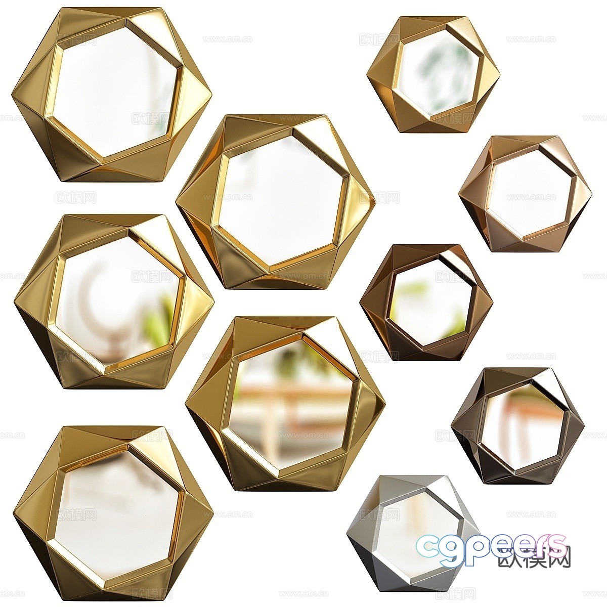 Gold Geometric Mirrors 3D Model - 19295 - VRAY Render