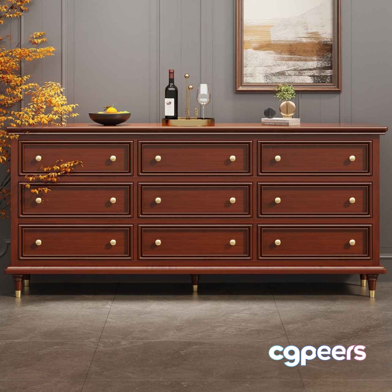 A Wooden Dresser 3D Model - 16564 - VRAY Render