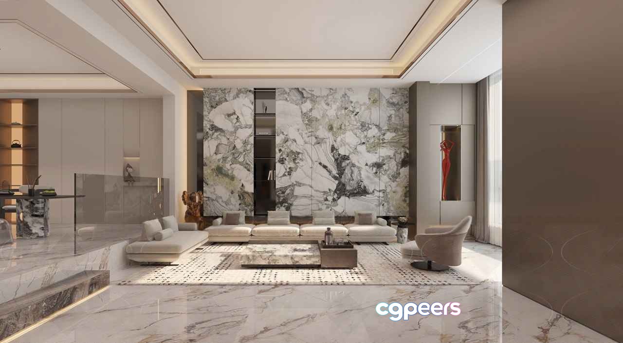 Modern Living Room 3D Model - 19476 - VRAY Render