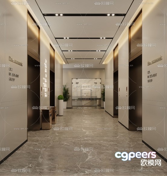 Modern Office Hallway 3D Model - 20104 - VRAY Render